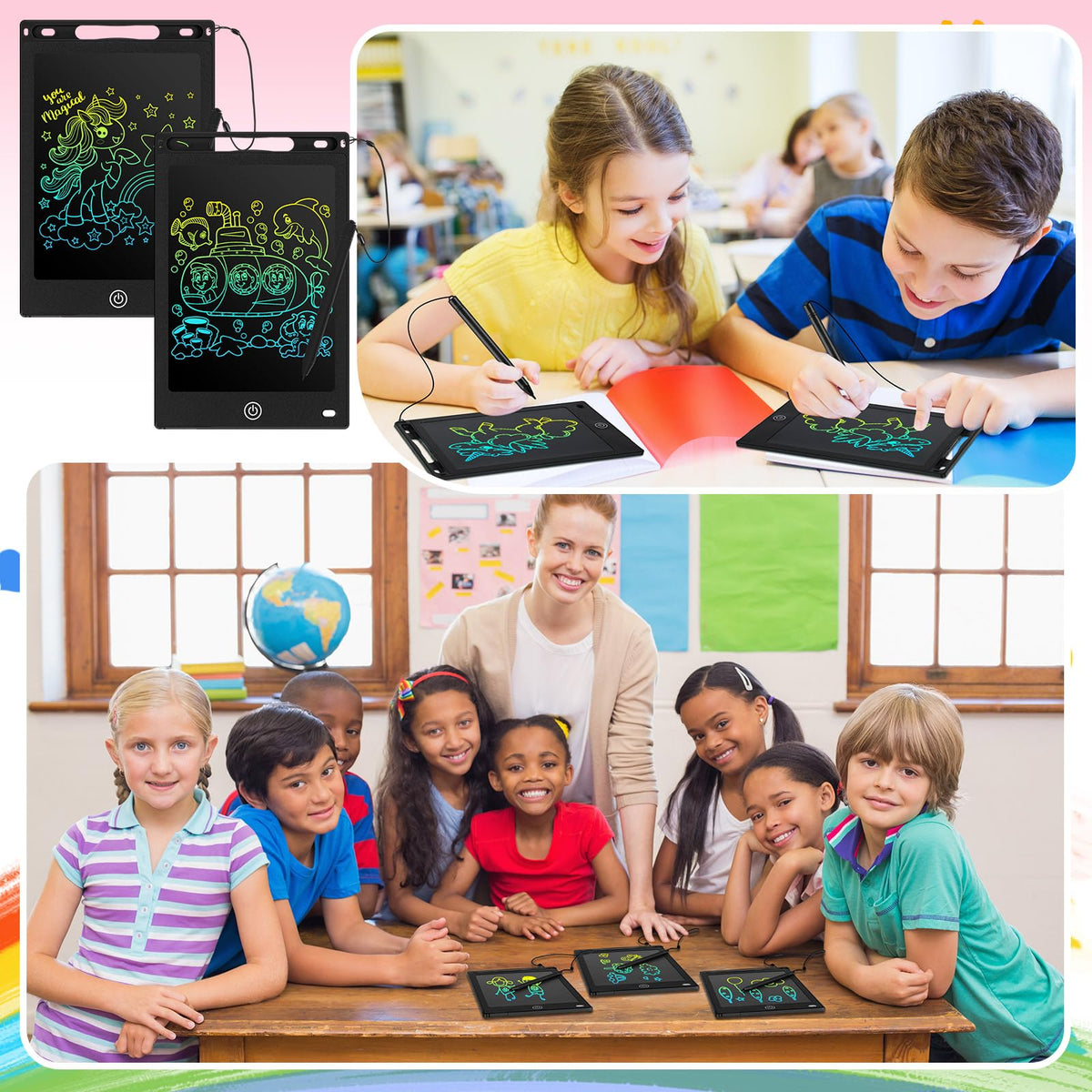 Zonon 4 Pcs LCD Writing Tablet – 8.5-Inch Doodle Board, Reusable Colorful Screen, Erasable