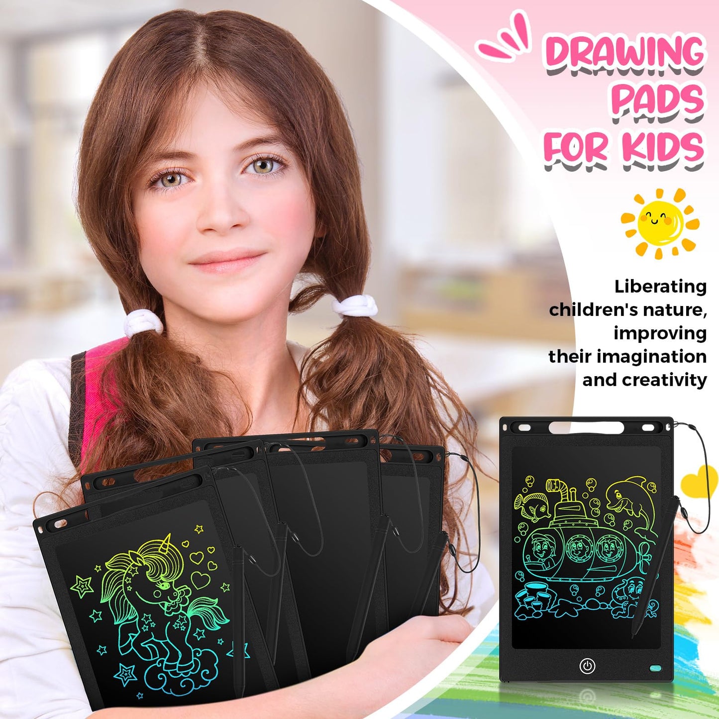 Zonon 4 Pcs LCD Writing Tablet – 8.5-Inch Doodle Board, Reusable Colorful Screen, Erasable