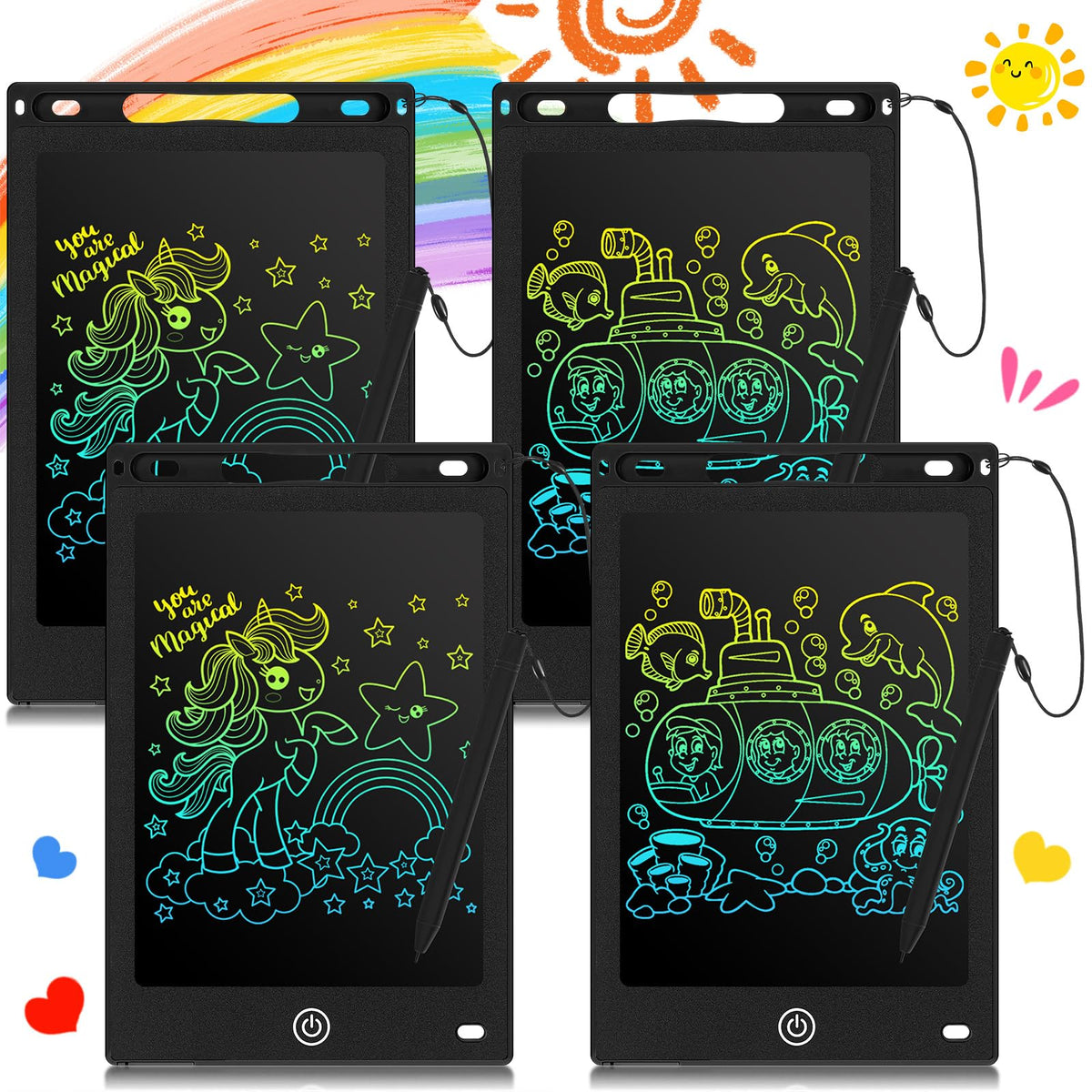 Zonon 4 Pcs LCD Writing Tablet – 8.5-Inch Doodle Board, Reusable Colorful Screen, Erasable