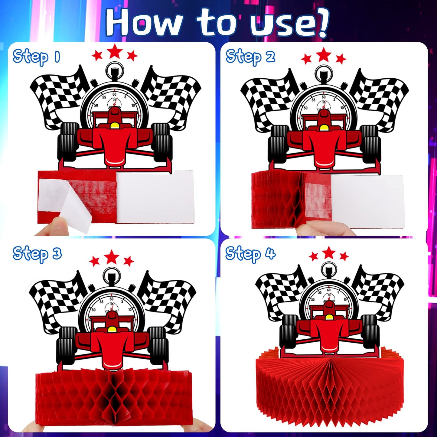 Zonon 9-Piece Race Car Party Decorations | Honeycomb Centerpieces & Let's Go Racing Theme