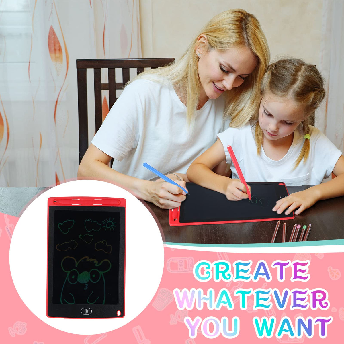 Zonon 4 Pcs LCD Writing Tablet 8.5 Inch – Doodle Board, Reusable Colorful Screen