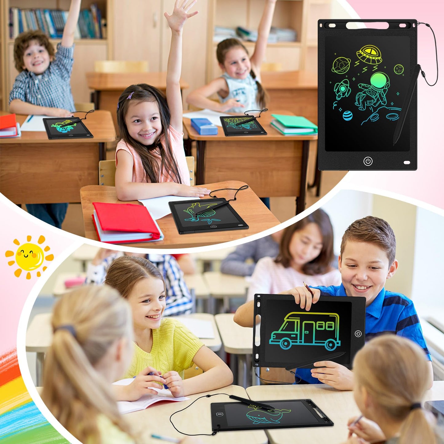 Zonon 4 Pcs LCD Writing Tablet – 8.5-Inch Doodle Board, Reusable Colorful Screen, Erasable