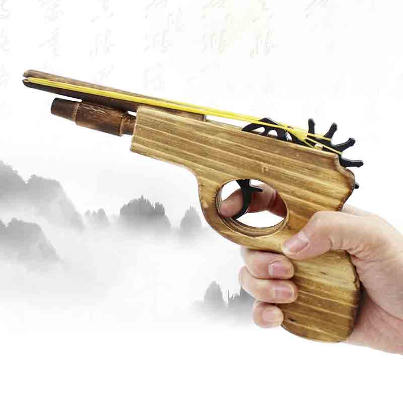 zonzxcv 2 Pcs Wooden Rubber Band Gun Toy Set – 9in Log Color, 100 Bands