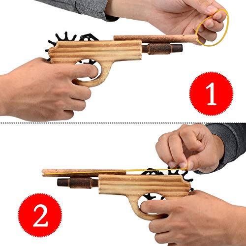 zonzxcv 2 Pcs Wooden Rubber Band Gun Toy Set – 9in Log Color, 100 Bands