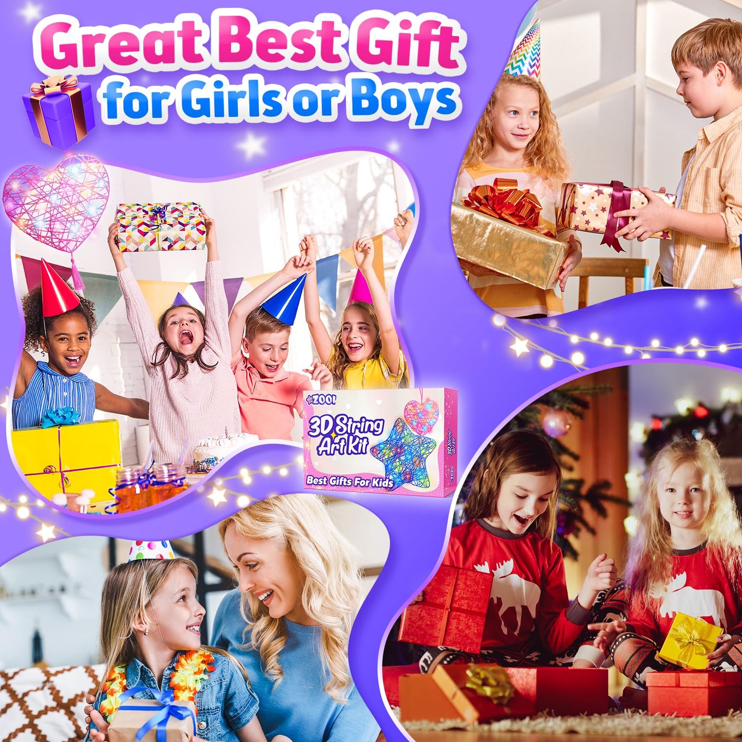 ZOOI Valentines Day Gifts: 3D String Art Kit with Light-Up Lantern for Kids Ages 8-12