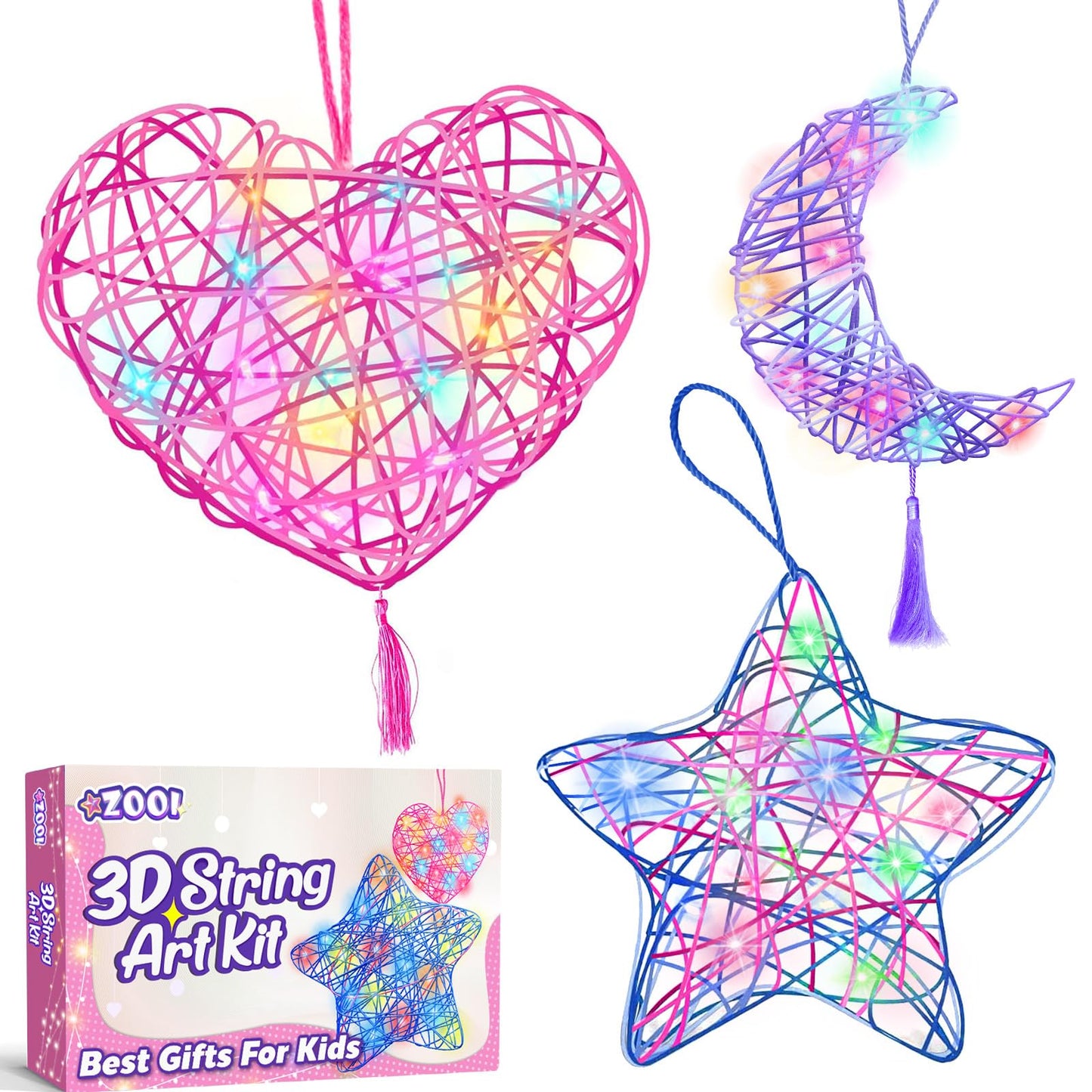 ZOOI Valentines Day Gifts: 3D String Art Kit with Light-Up Lantern for Kids Ages 8-12