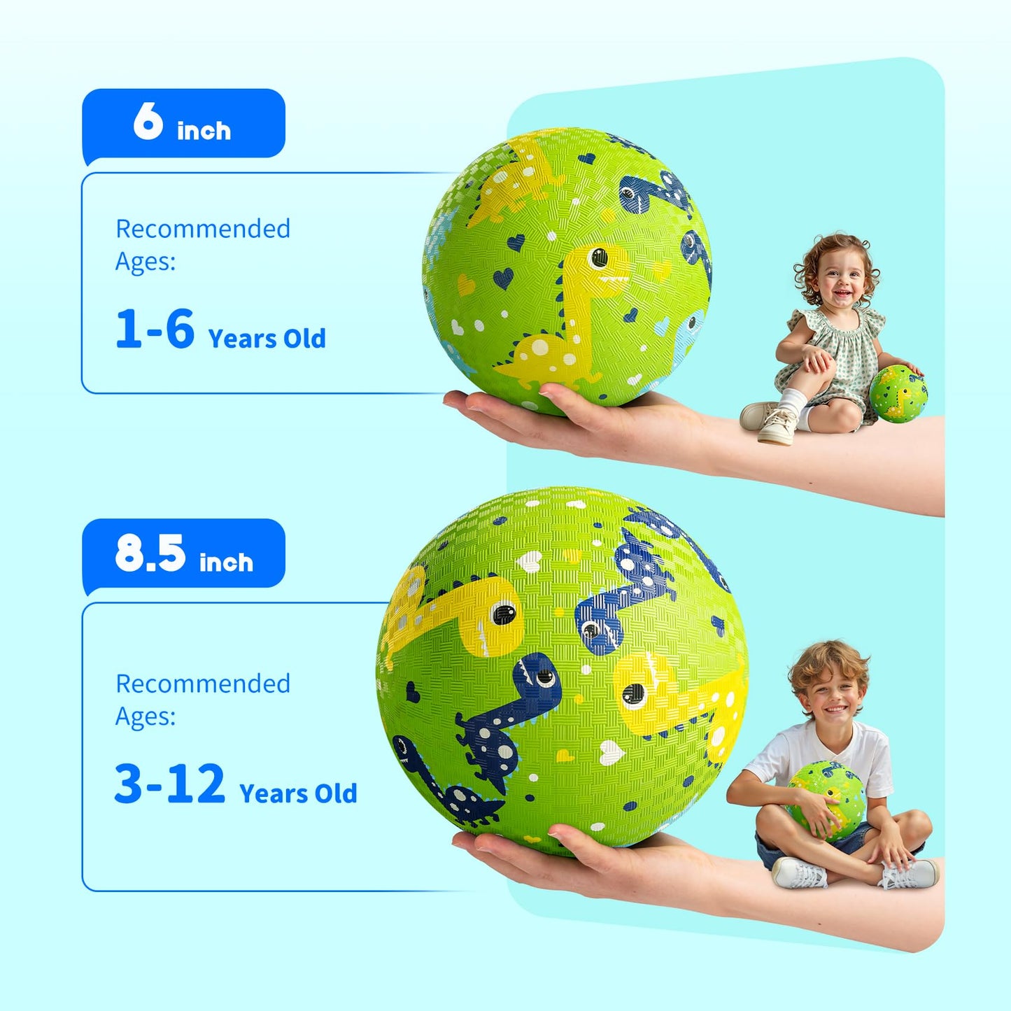 ZOOJOY Pack of 2 Cartoon Playground Balls – 8.5-Inch Rubber Kickballs for Toddlers 1+ (Indoor/Outdoor)
