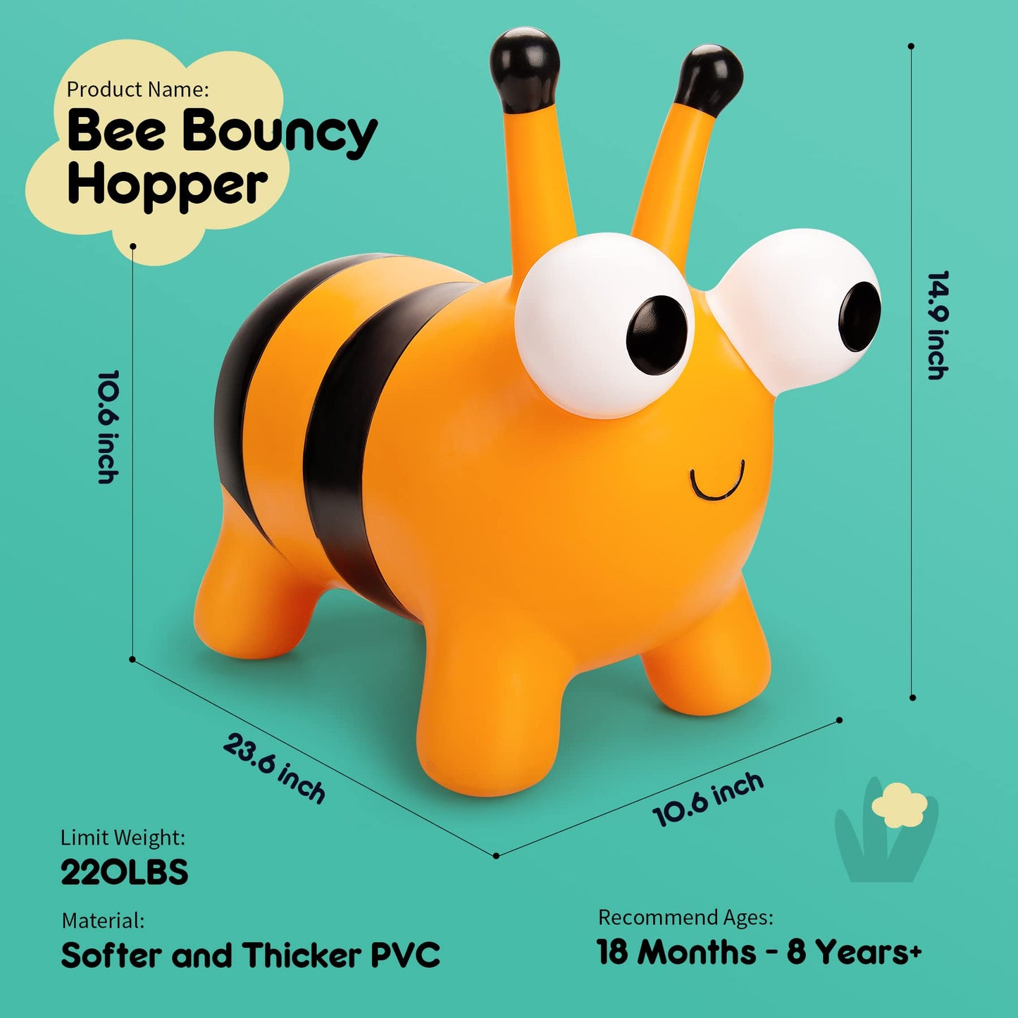 ZOOJOY Bee Bouncy Hopper – Inflatable Toddler Toy for Indoor and Outdoor Play (18 Months+)