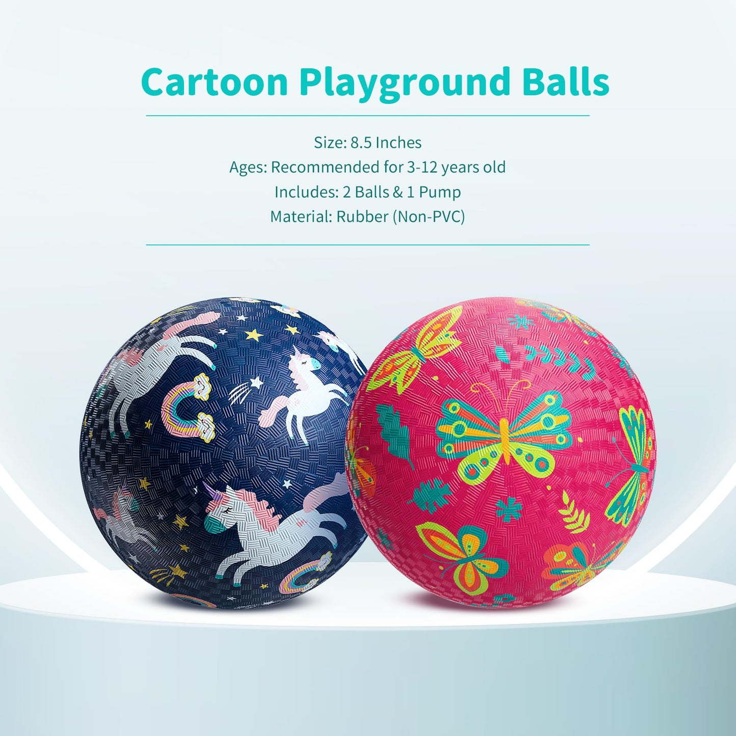 ZOOJOY Pack of 2 Cartoon Playground Balls – 8.5-inch Rubber Kickball with Pump for Ages 3+ | Indoor & Outdoor Toys