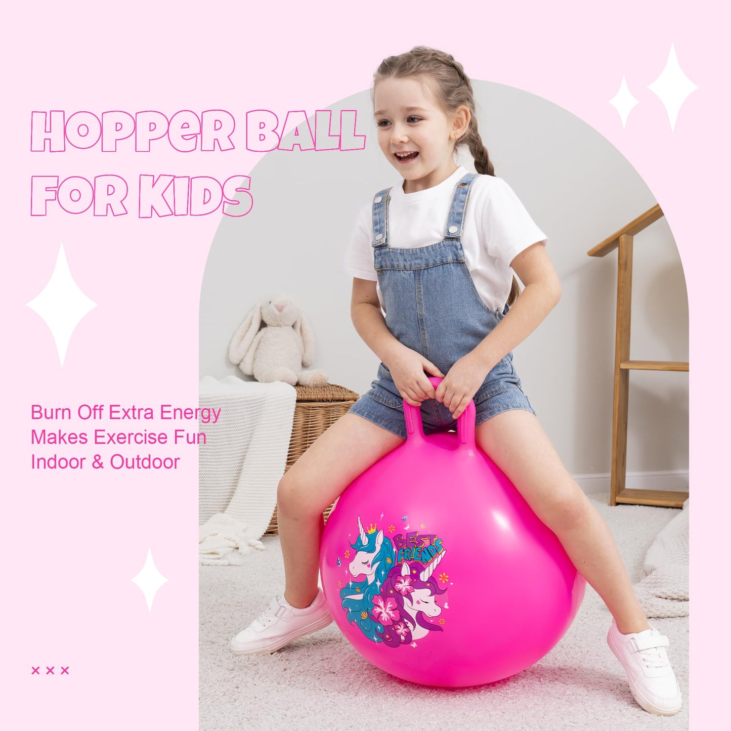 ZOOJOY Hopper Ball Unicorn Pink — 18 Inch Kids Jumping Toy with Handle (Ages 3–8)