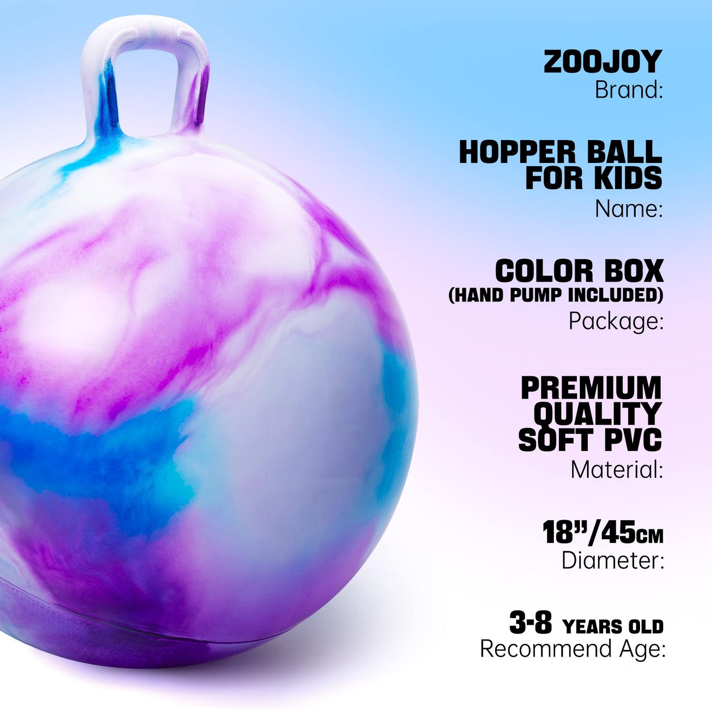 ZOOJOY Hopper Ball - 18in Cloud Pattern with Handle for Kids Aged 3-8