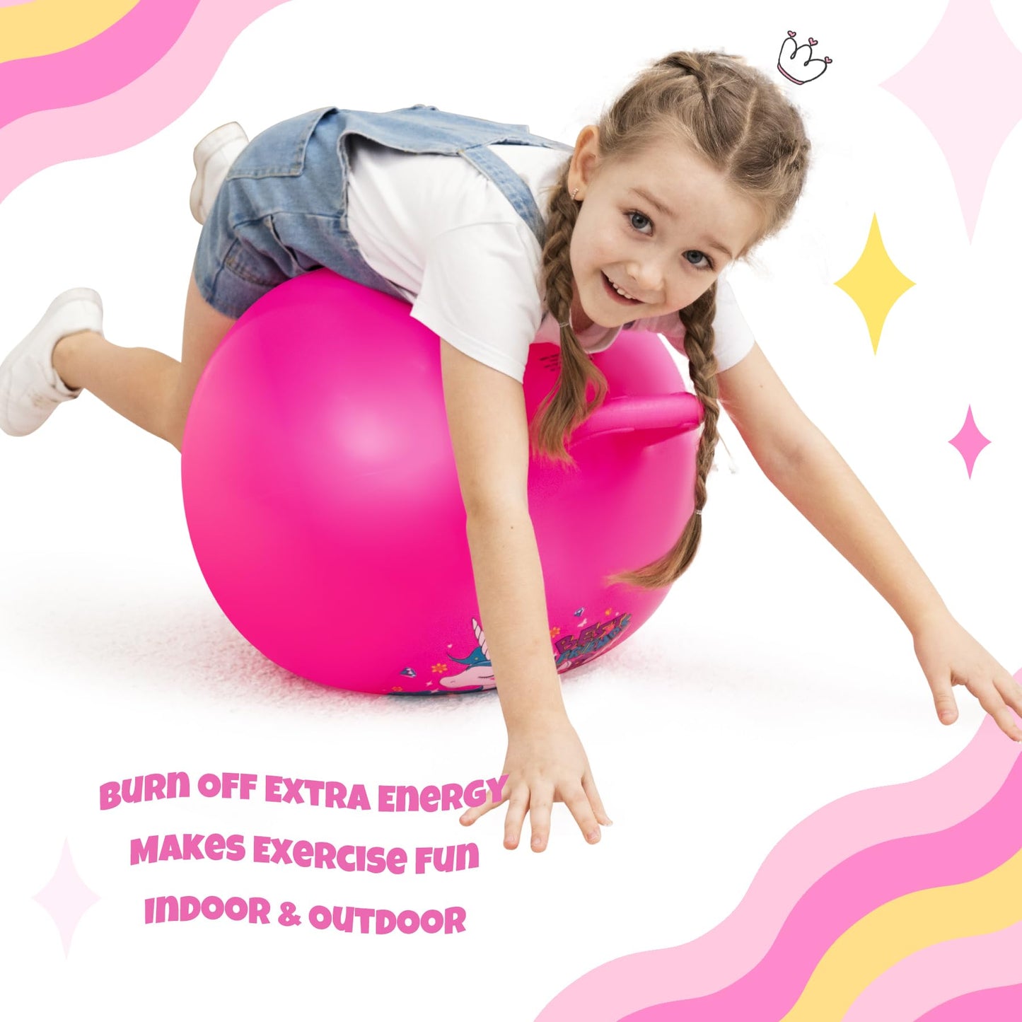 ZOOJOY Hopper Ball Unicorn Pink — 18 Inch Kids Jumping Toy with Handle (Ages 3–8)