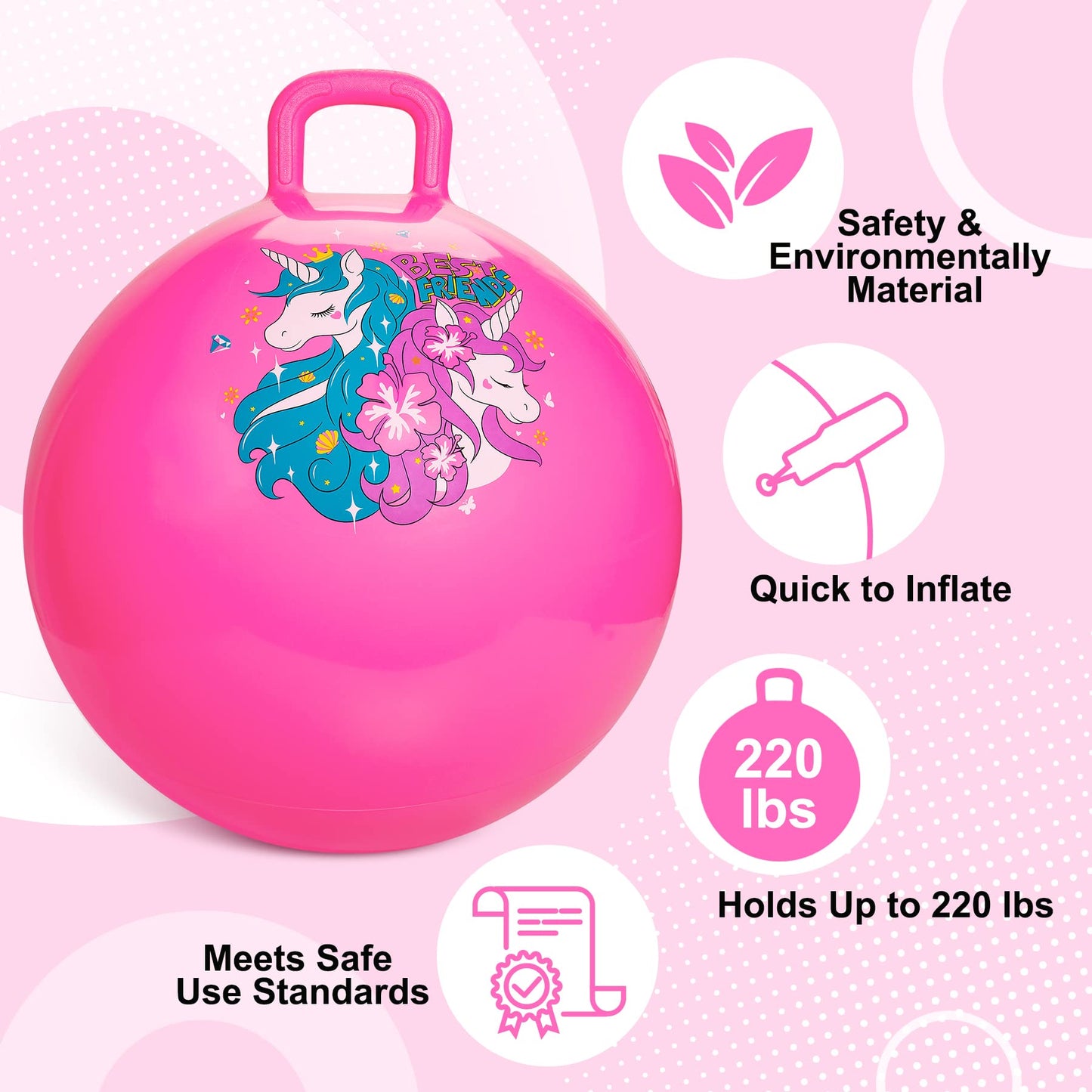 ZOOJOY Hopper Ball Unicorn Pink — 18 Inch Kids Jumping Toy with Handle (Ages 3–8)