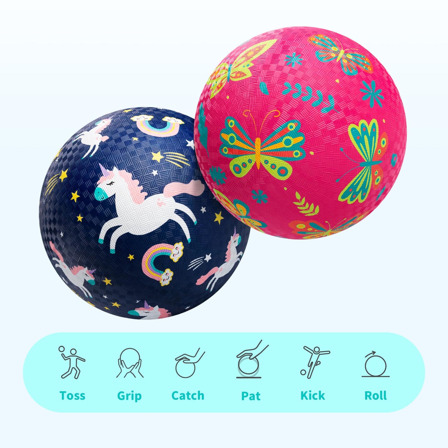 ZOOJOY Pack of 2 Cartoon Playground Balls – 8.5-inch Rubber Kickball with Pump for Ages 3+ | Indoor & Outdoor Toys