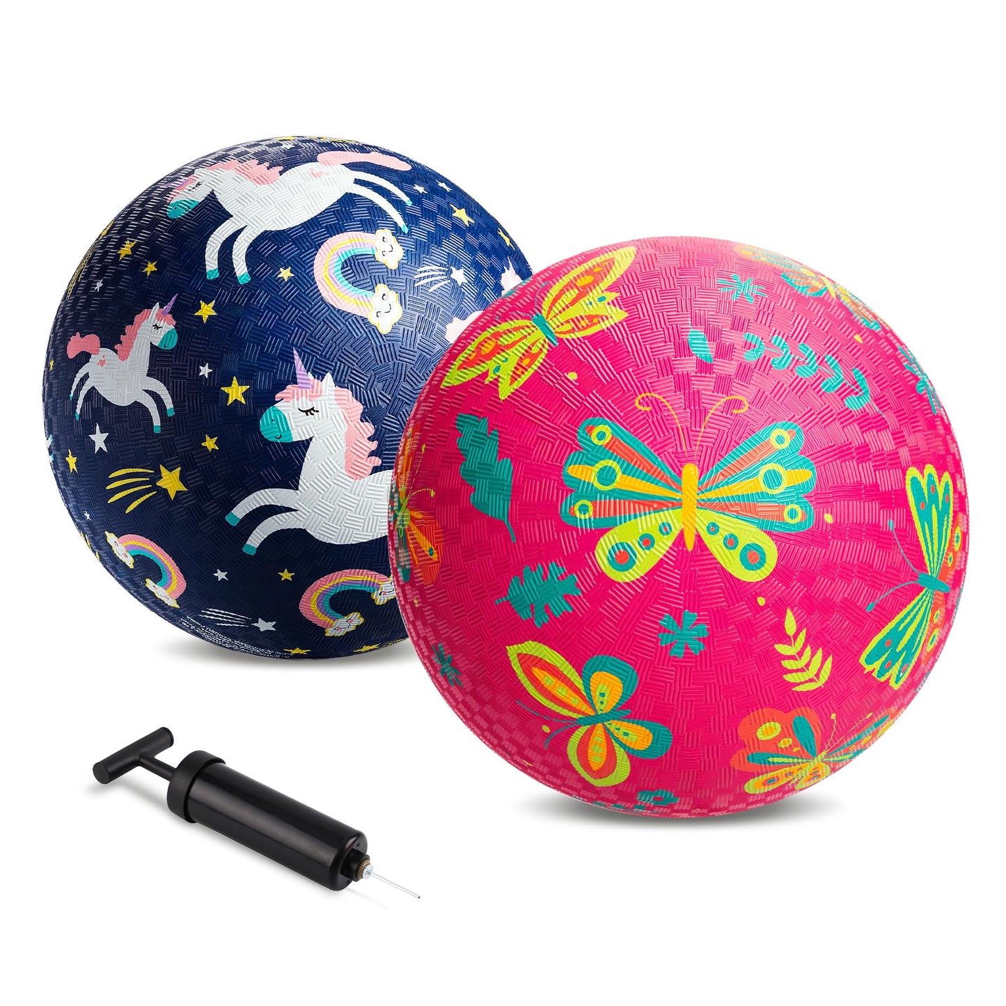 ZOOJOY Pack of 2 Cartoon Playground Balls – 8.5-inch Rubber Kickball with Pump for Ages 3+ | Indoor & Outdoor Toys