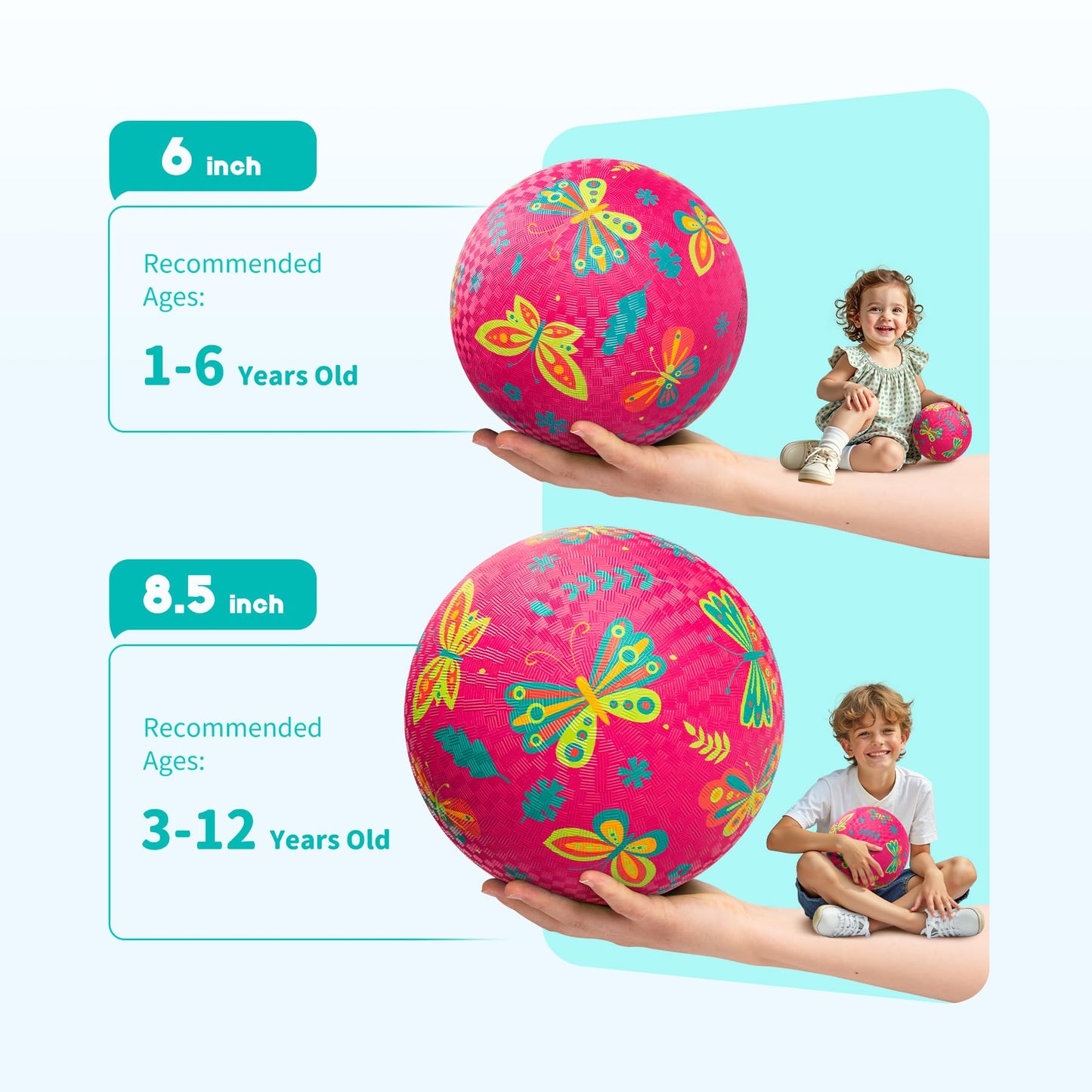 ZOOJOY Pack of 2 Cartoon Playground Balls – 8.5-inch Rubber Kickball with Pump for Ages 3+ | Indoor & Outdoor Toys