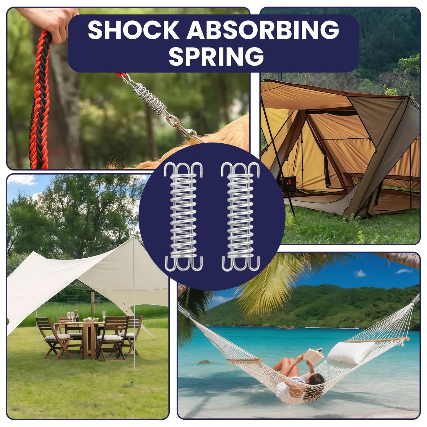 Zookpr 2 Pcs Stainless Steel Absorbing Spring – Heavy-Duty Porch Swing & Tent Rope Buckle, 600 lbs