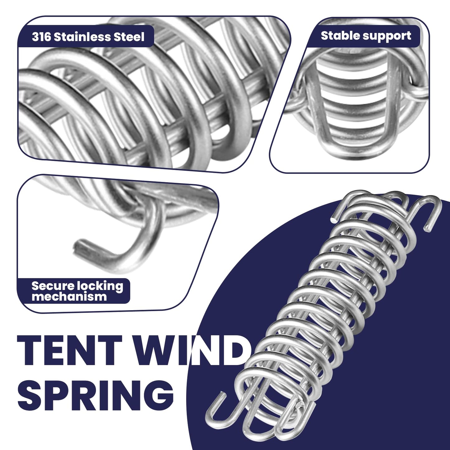 Zookpr 2 Pcs Stainless Steel Absorbing Spring – Heavy-Duty Porch Swing & Tent Rope Buckle, 600 lbs