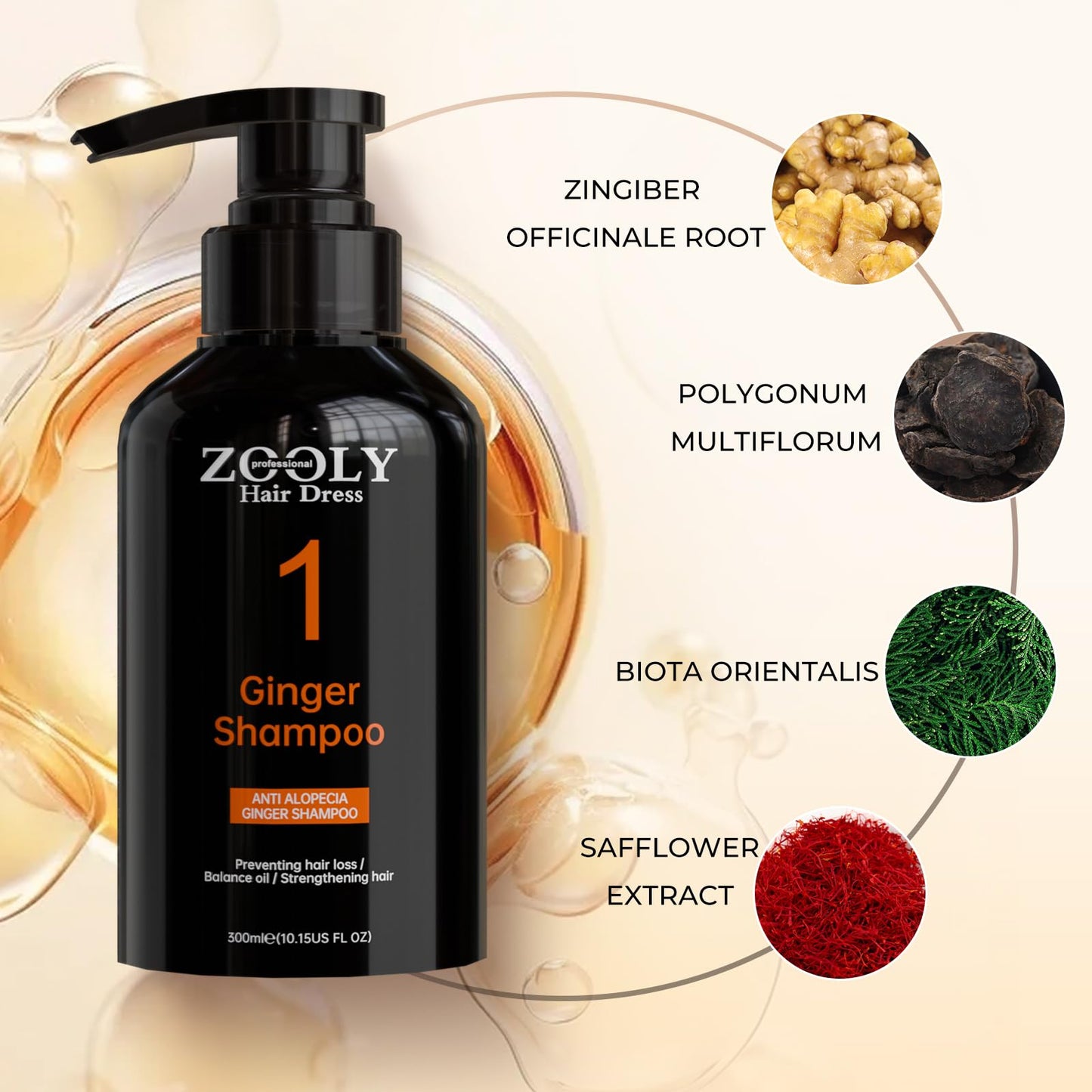 ZOOLY PROFESSIONAL Ginger Shampoo – Anti Hair Loss, Nourishes Roots, Salon-Quality Scalp Care (10.15 fl oz)