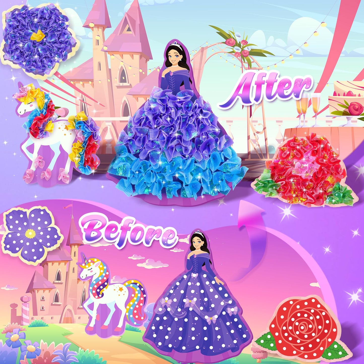 ZOOI Poke Art Kits for Kids 4-8 | Creative Craft Set with Princess & Unicorn Elements