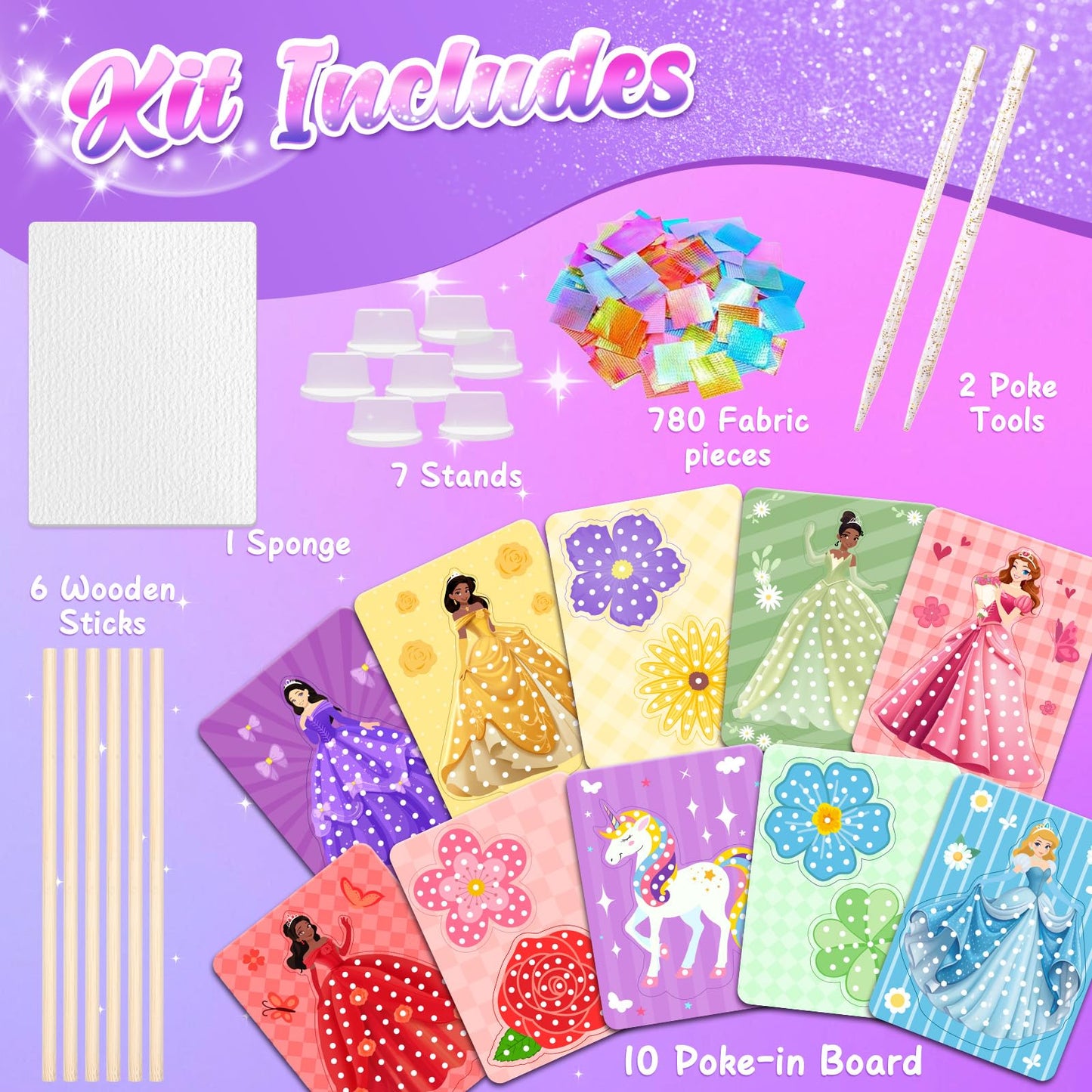 ZOOI Poke Art Kits for Kids 4-8 | Creative Craft Set with Princess & Unicorn Elements