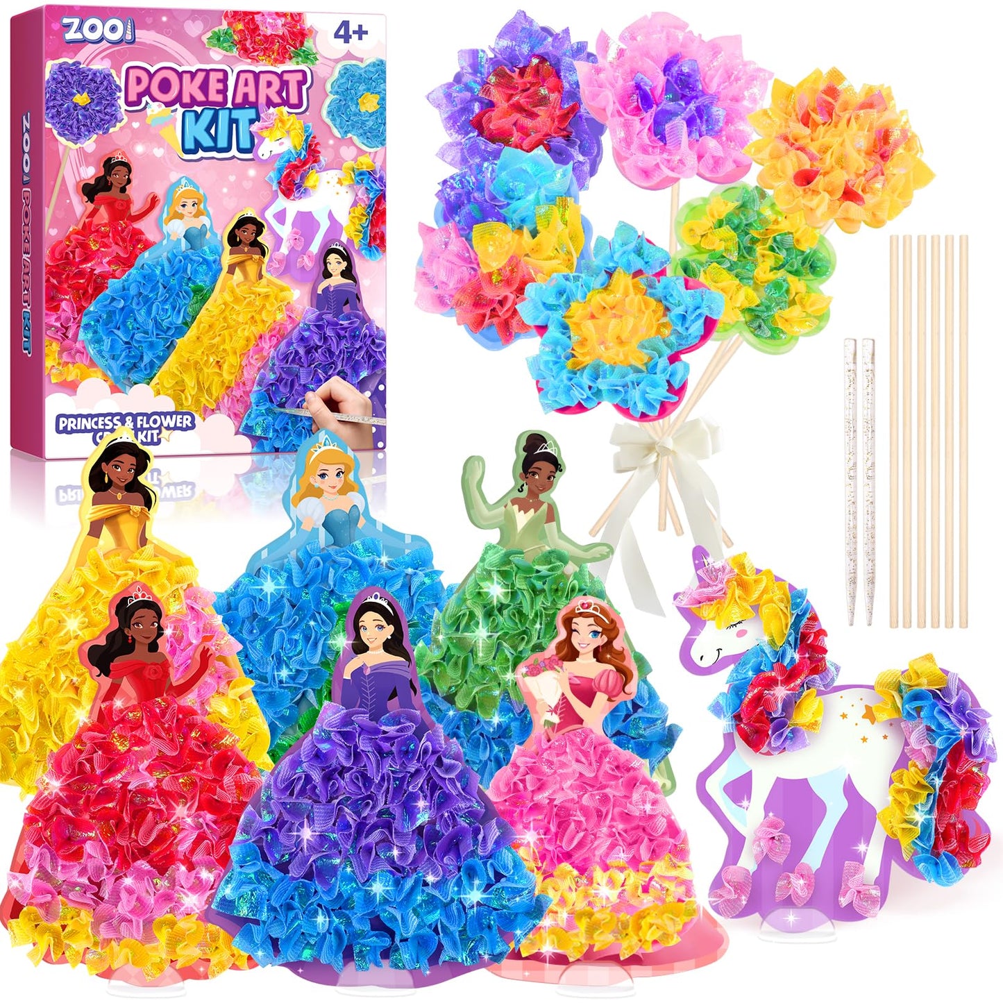ZOOI Poke Art Kits for Kids 4-8 | Creative Craft Set with Princess & Unicorn Elements