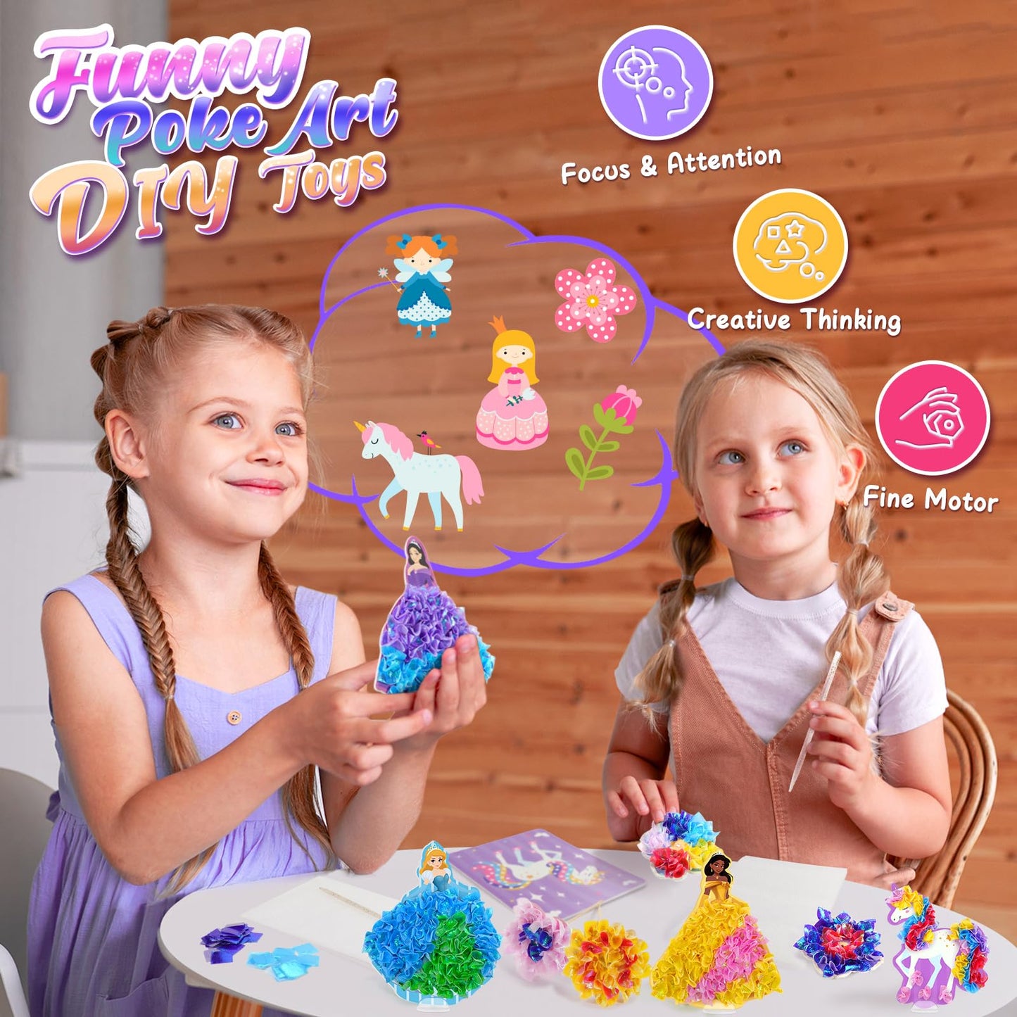ZOOI Poke Art Kits for Kids 4-8 | Creative Craft Set with Princess & Unicorn Elements