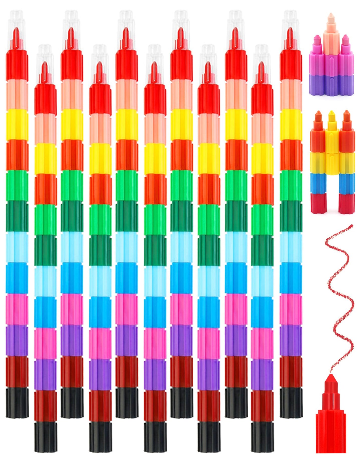 Zooyinfy 15 Pcs Stacking Crayons — 12-Color Buildable Rainbow Crayons Set for School, Party & DIY