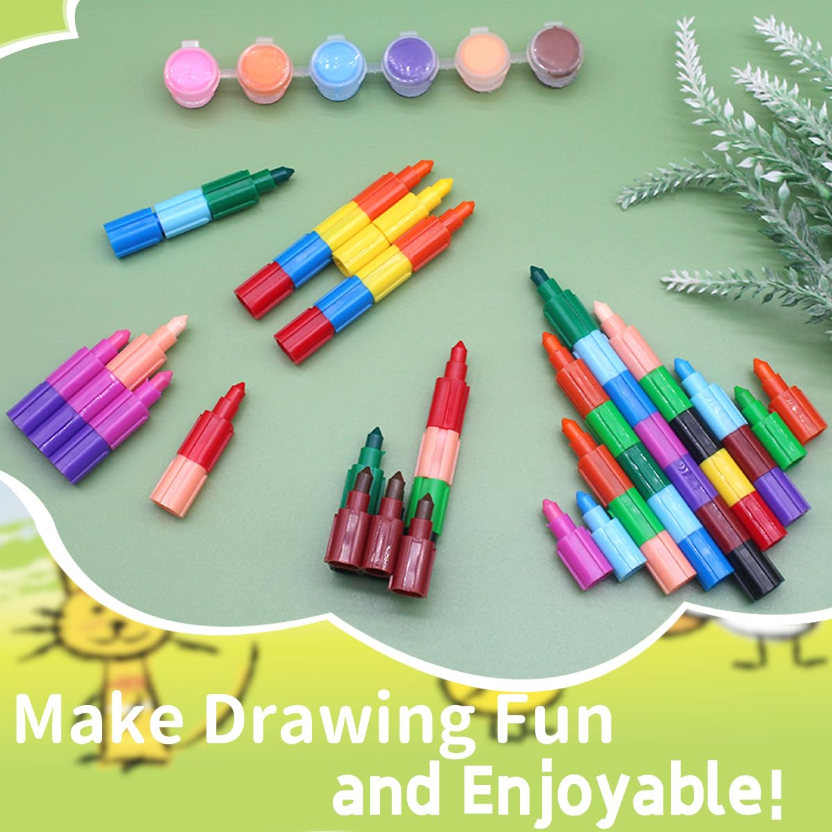 Zooyinfy 15 Pcs Stacking Crayons — 12-Color Buildable Rainbow Crayons Set for School, Party & DIY