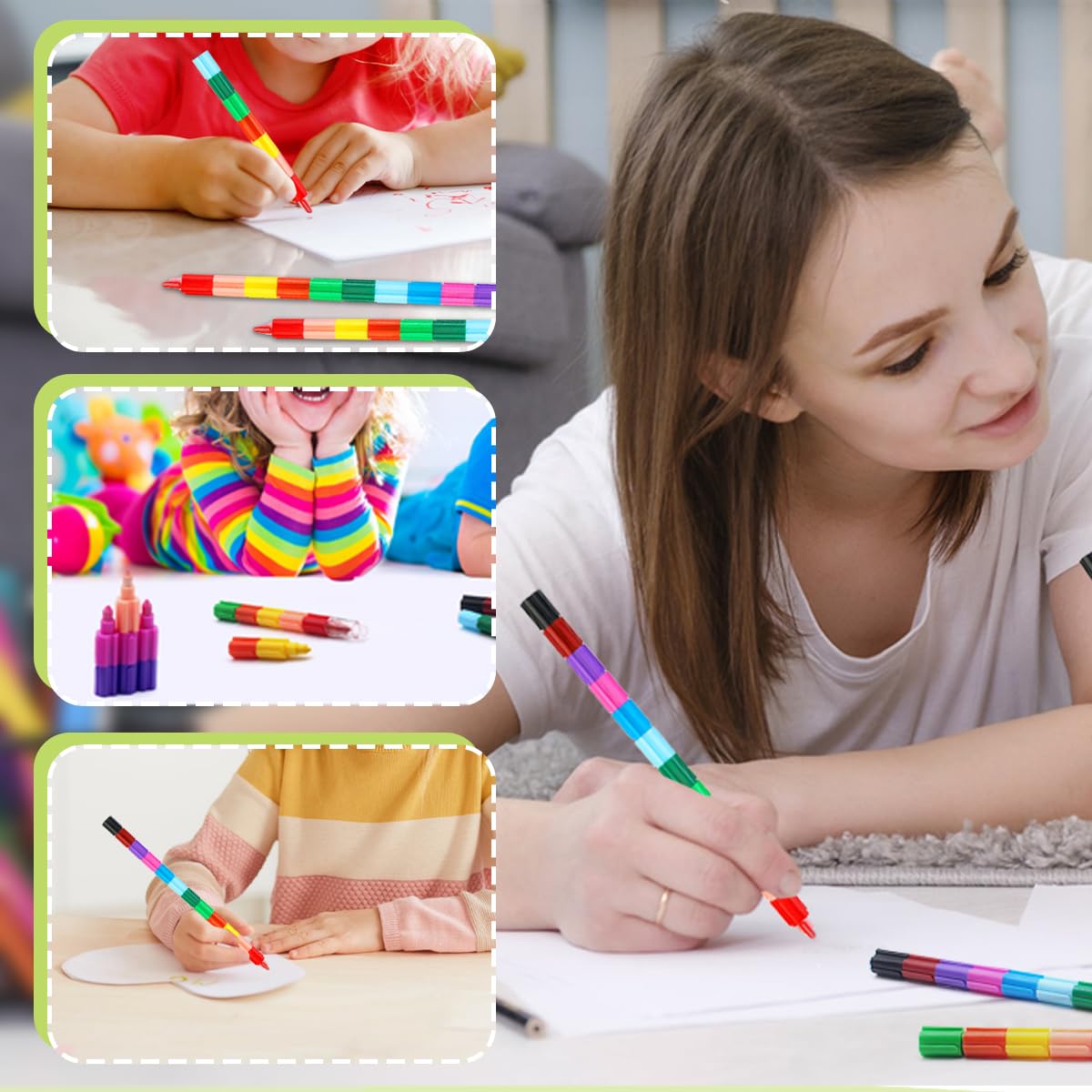Zooyinfy 15 Pcs Stacking Crayons — 12-Color Buildable Rainbow Crayons Set for School, Party & DIY