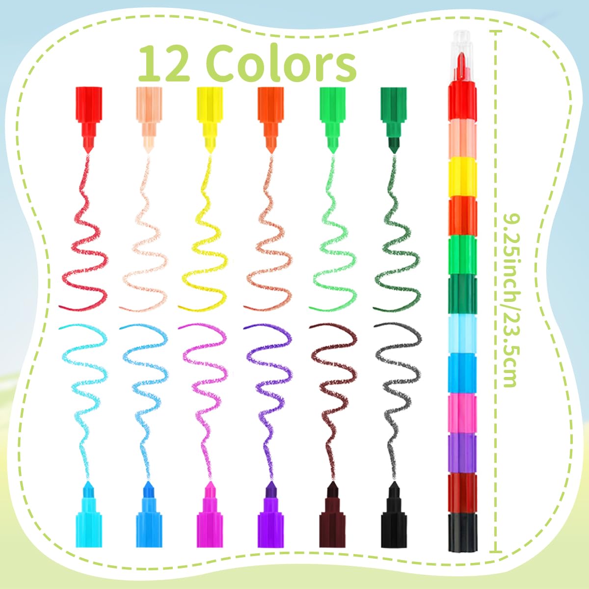 Zooyinfy 15 Pcs Stacking Crayons — 12-Color Buildable Rainbow Crayons Set for School, Party & DIY