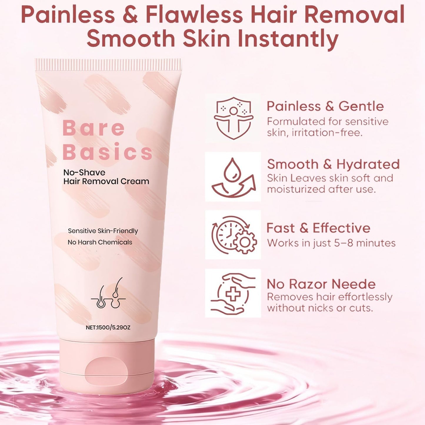 Zoreni No Shave Hair Removal Cream for Women – Gentle, Vitamin E & B5, 150 ml