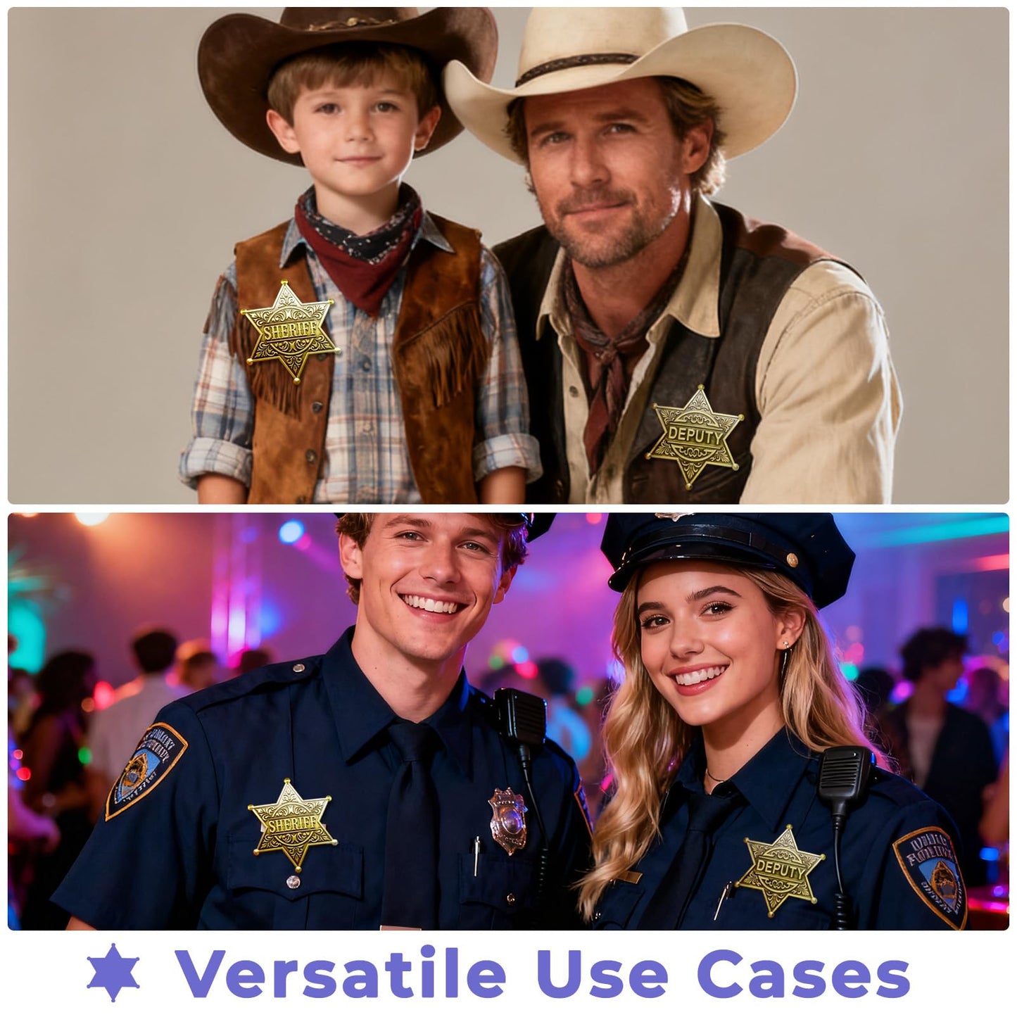 Zorleniva 2-Pack Sheriff & Deputy Badges - Metal Brooch Pins for Adults & Kids