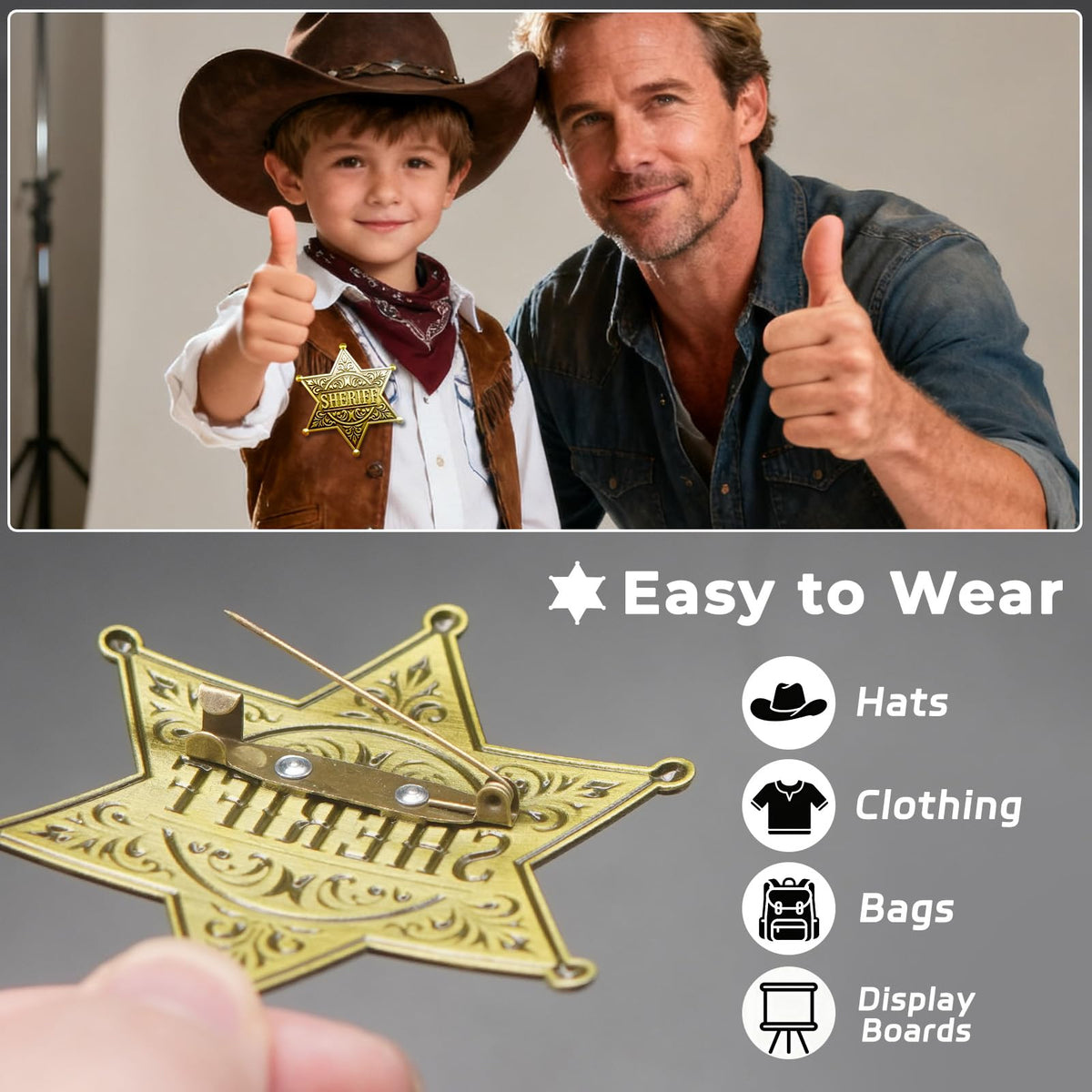 Zorleniva 2-Pack Sheriff & Deputy Badges - Metal Brooch Pins for Adults & Kids