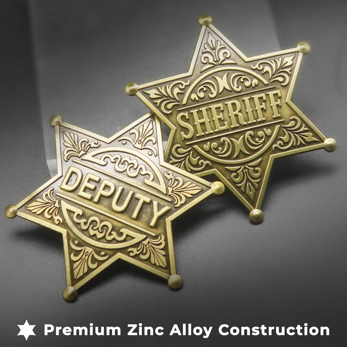 Zorleniva 2-Pack Sheriff & Deputy Badges - Metal Brooch Pins for Adults & Kids