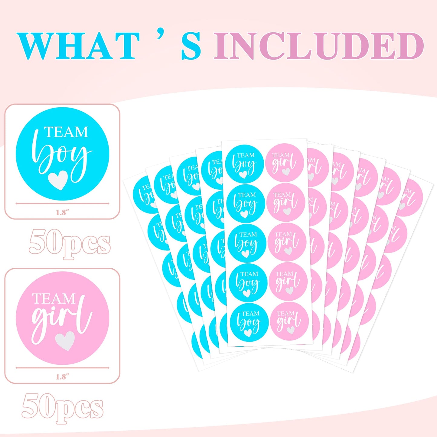 ZouYee Pink or Blue Baby Gender Reveal Stickers – 100 Count (50 Team Boy + 50 Team Girl) for Voting & Party Decor