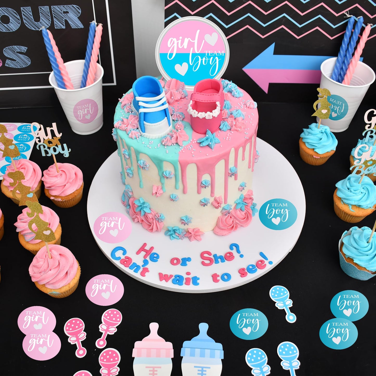 ZouYee Pink or Blue Baby Gender Reveal Stickers – 100 Count (50 Team Boy + 50 Team Girl) for Voting & Party Decor