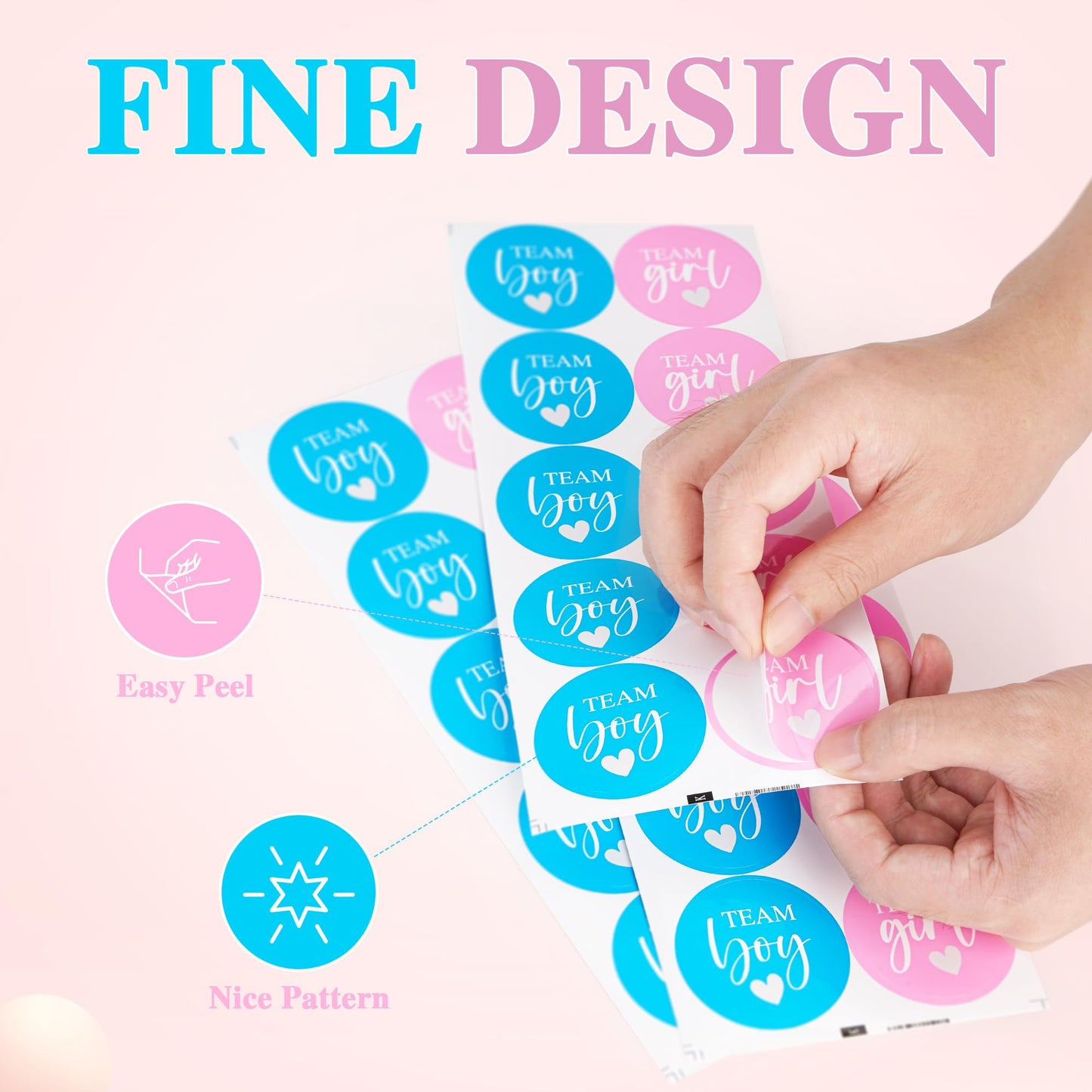 ZouYee Pink or Blue Baby Gender Reveal Stickers – 100 Count (50 Team Boy + 50 Team Girl) for Voting & Party Decor