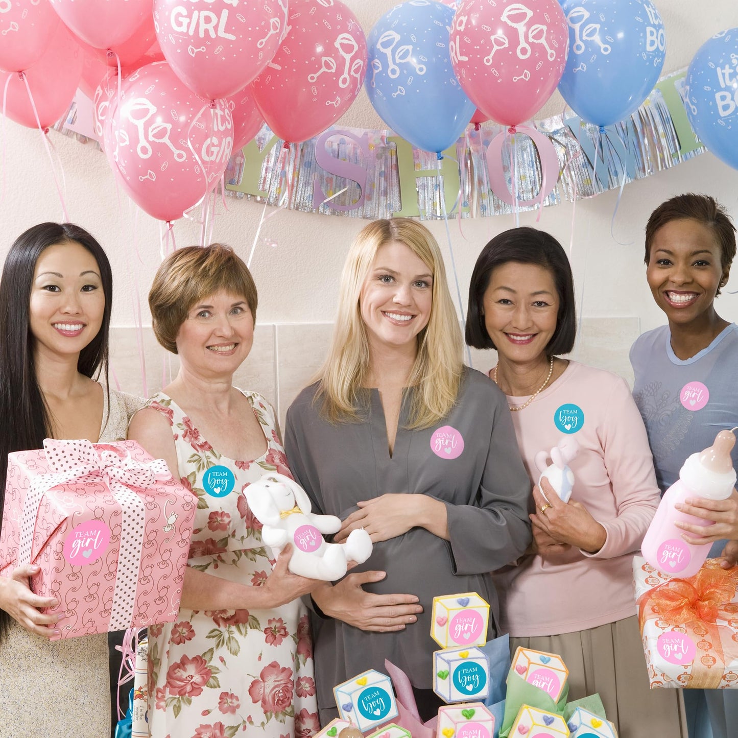 ZouYee Pink or Blue Baby Gender Reveal Stickers – 100 Count (50 Team Boy + 50 Team Girl) for Voting & Party Decor