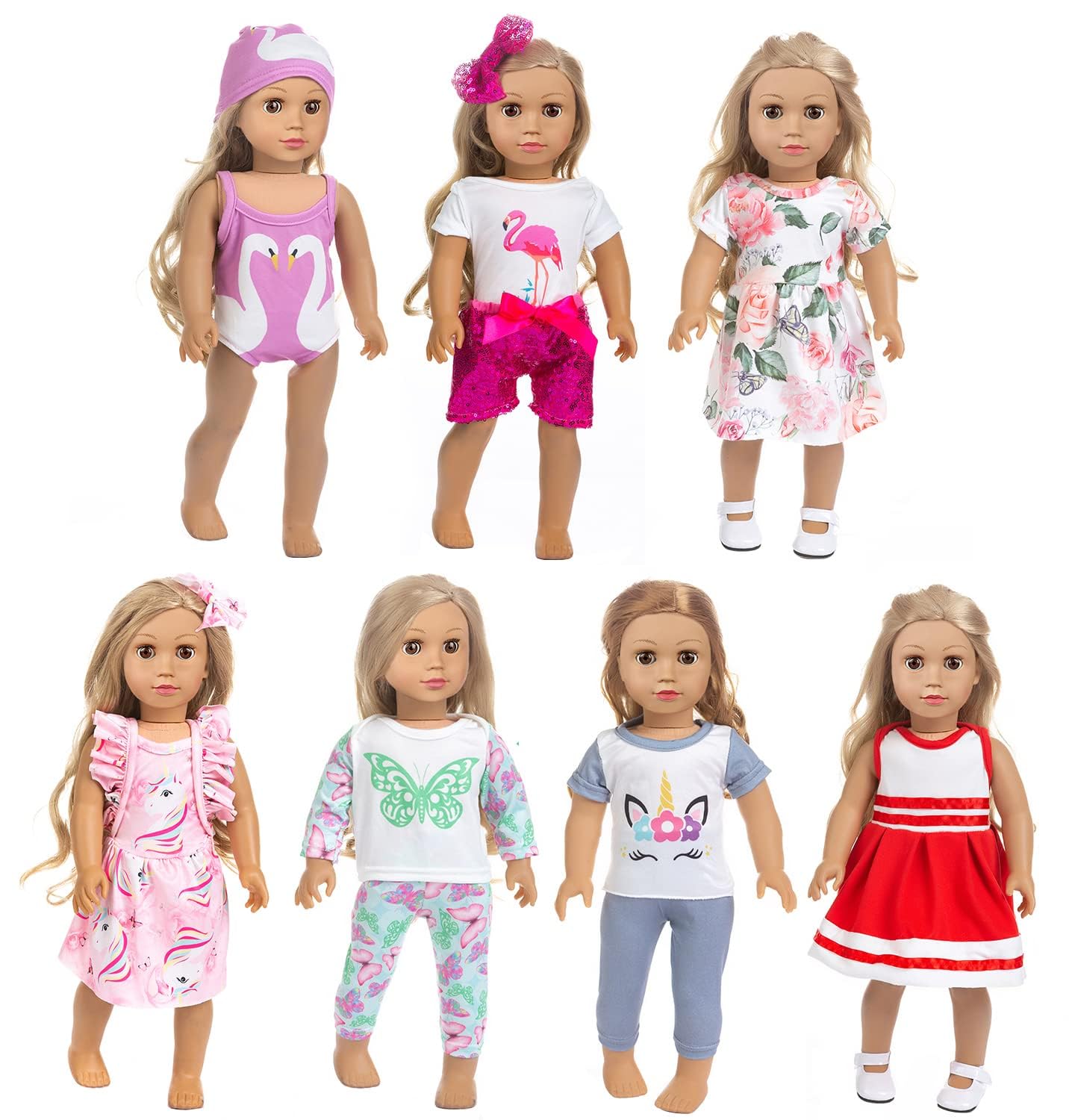 ZQDOLL American 18-Inch Doll Clothes – 7 Outfit Set for 18-Inch Dolls
