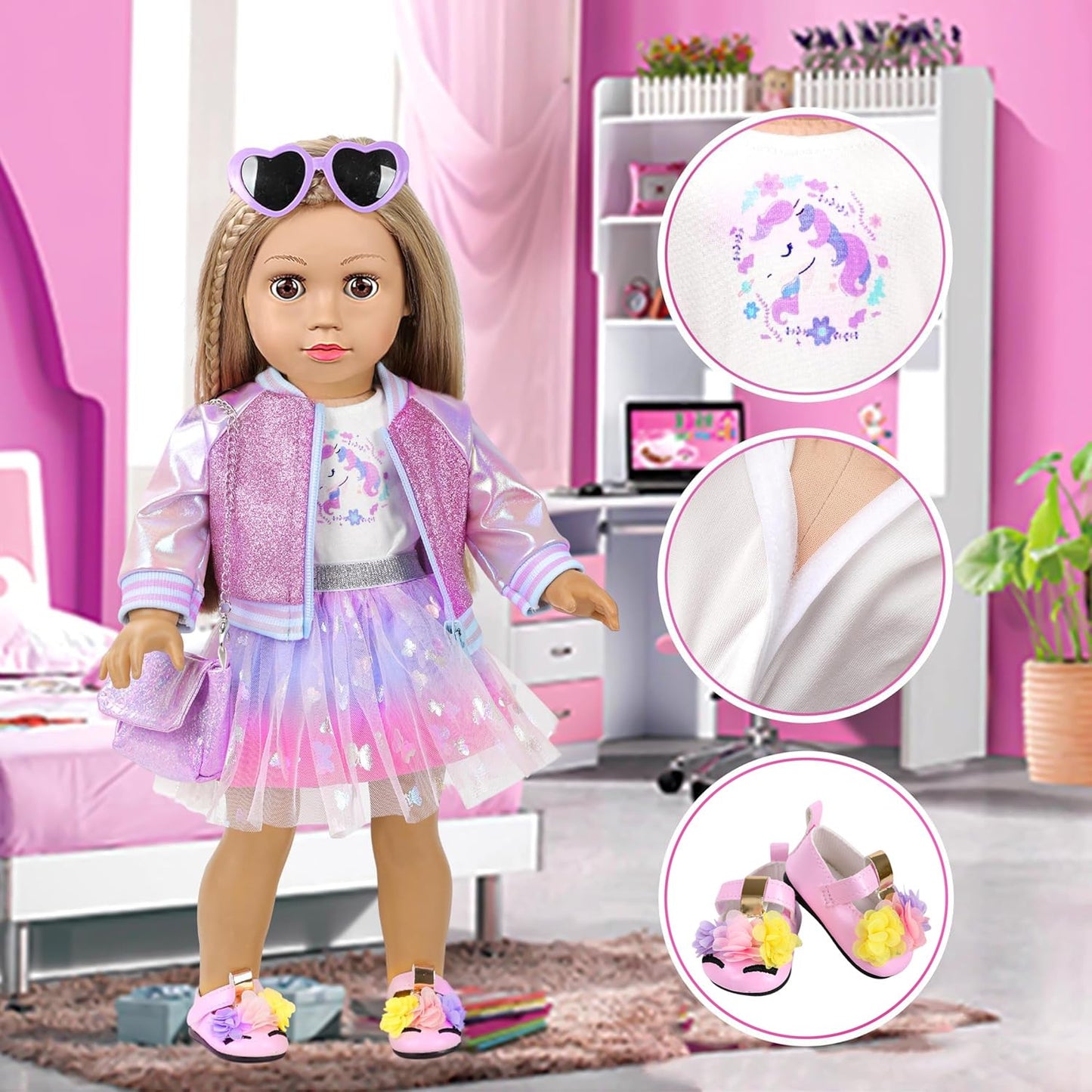 ZQDOLL American 18-Inch Doll Makeup Accessories & Clothes Set | Clothes, Shoes, Hair & Makeup Kit