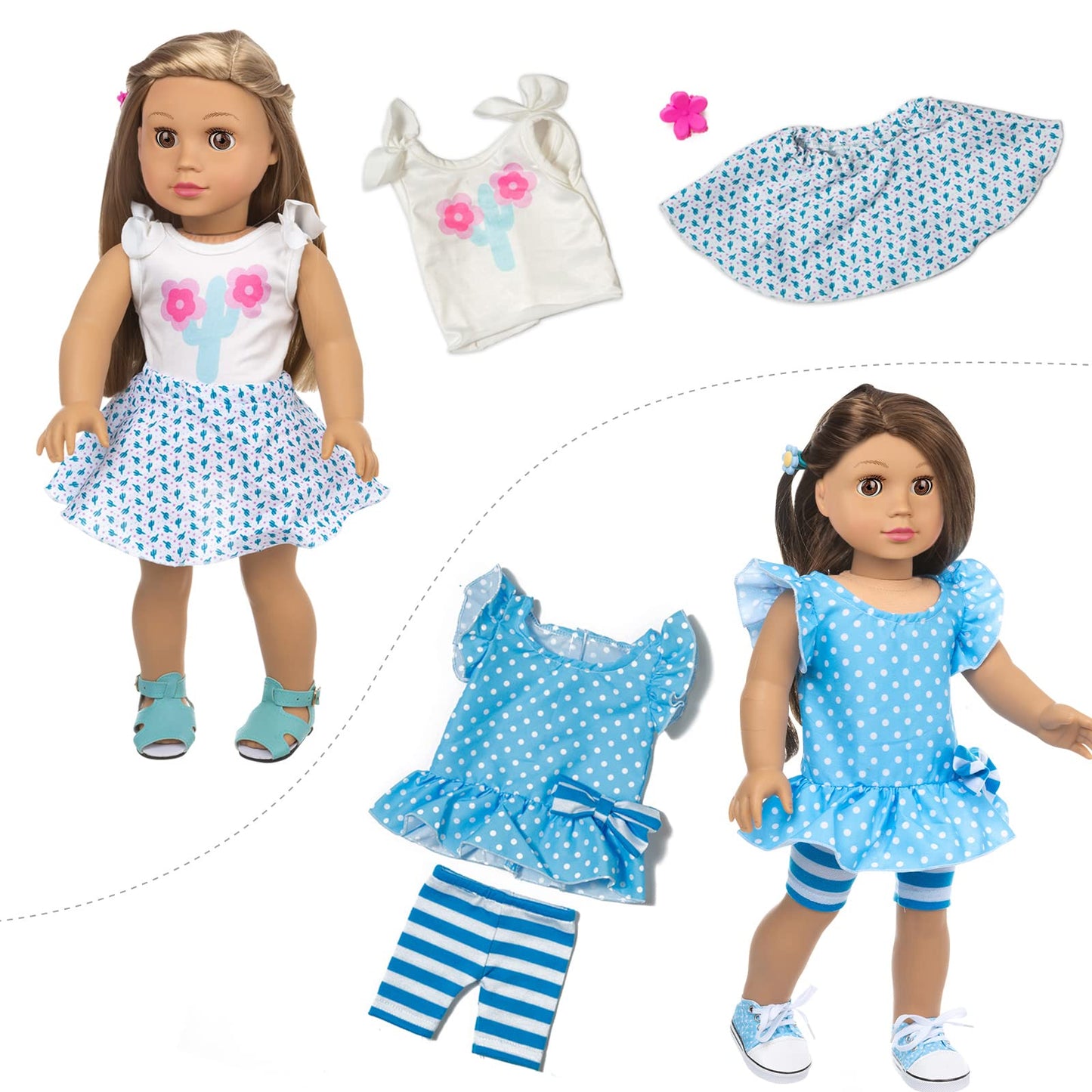 ZQDOLL 23-Pcs American Doll Clothes & Accessories Set for 18-Inch Dolls