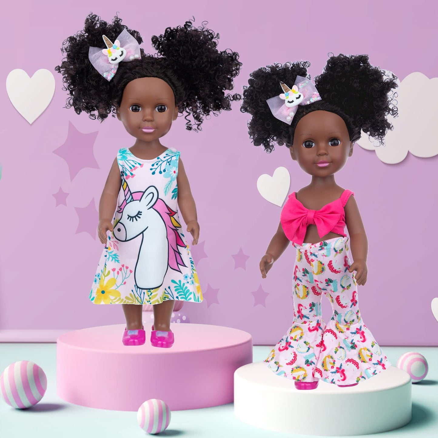 ZQDOLL 14.5-inch Black Doll with 2 Outfits & Travel Accessories