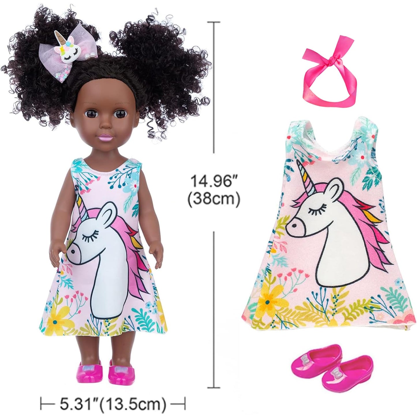 ZQDOLL 14.5-inch Black Doll with 2 Outfits & Travel Accessories