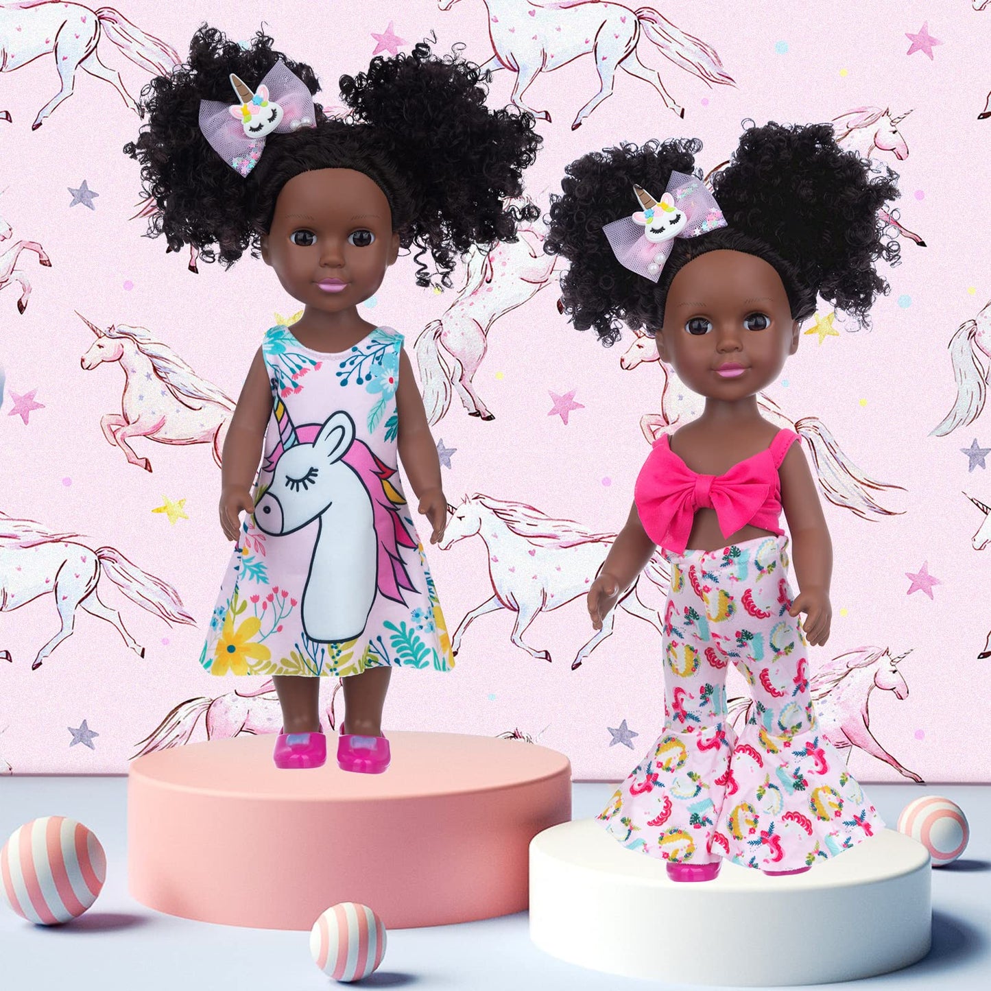 ZQDOLL 14.5-inch Black Doll with 2 Outfits & Travel Accessories