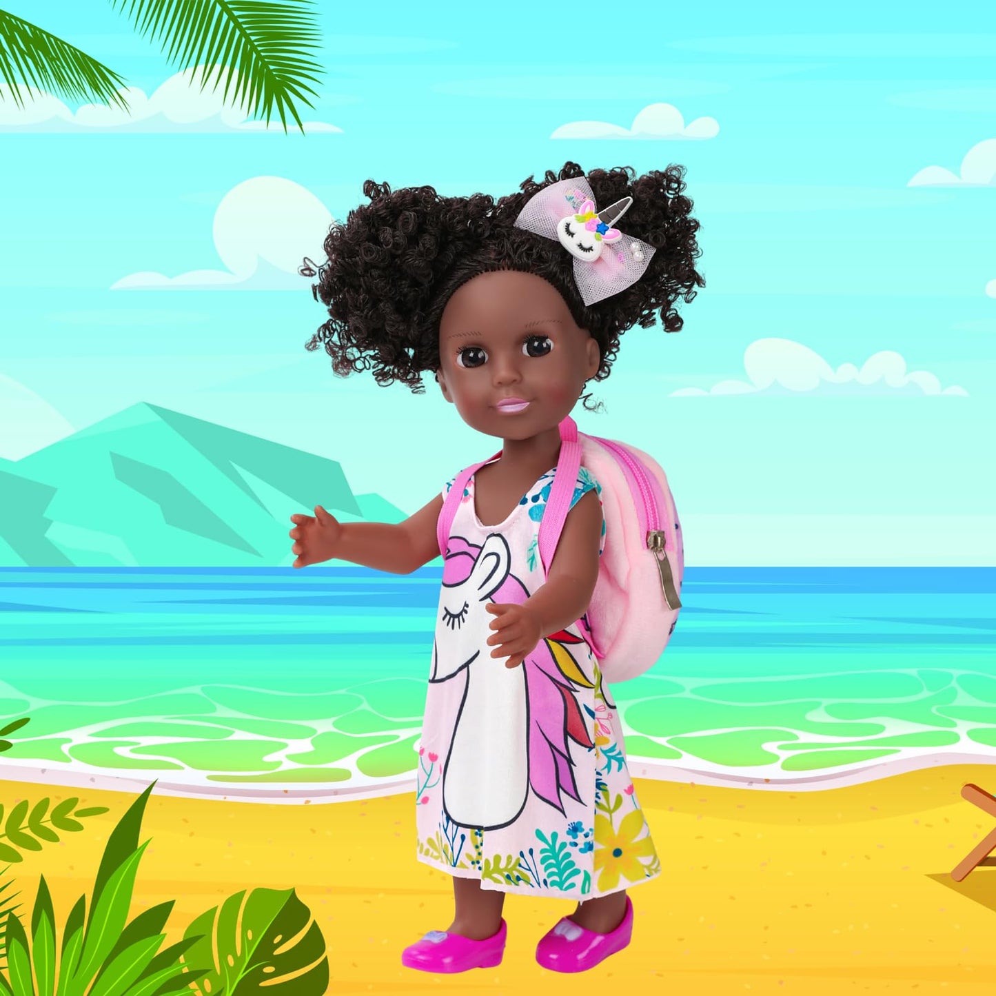 ZQDOLL 14.5-inch Black Doll with 2 Outfits & Travel Accessories