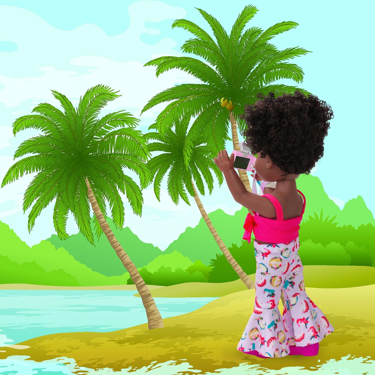 ZQDOLL 14.5-inch Black Doll with 2 Outfits & Travel Accessories