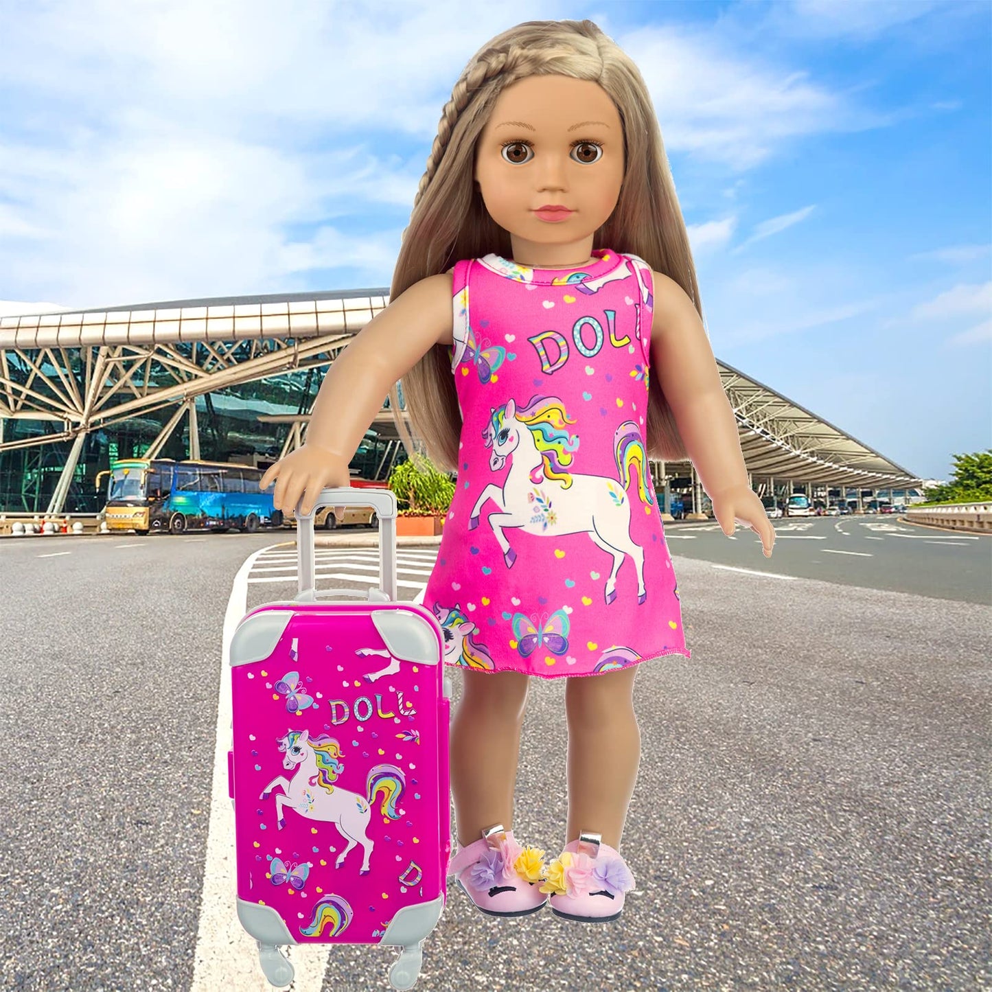 ZQDOLL American 18-Inch Doll Travel Set – 29-Piece Luggage Play Kit with Suitcase, Pillow & Accessories