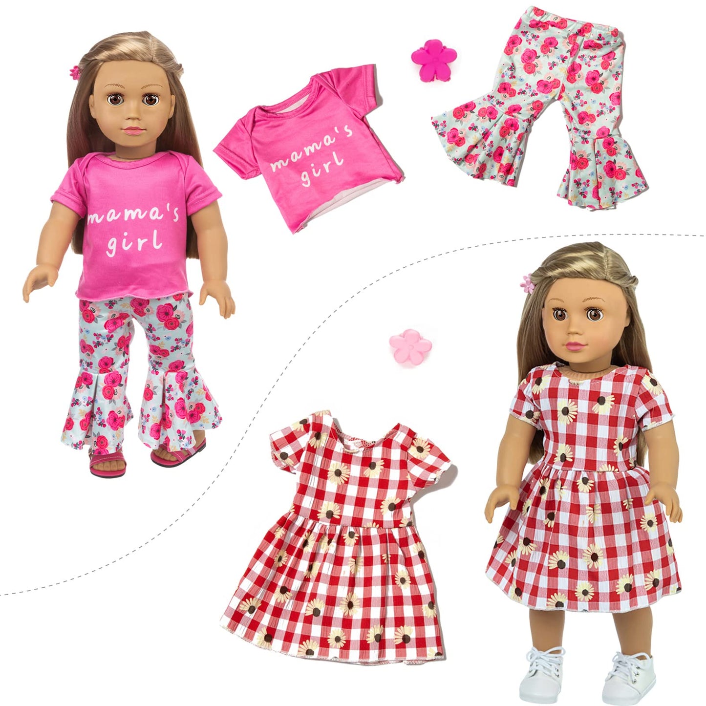 ZQDOLL 23-Pcs American Doll Clothes & Accessories Set for 18-Inch Dolls