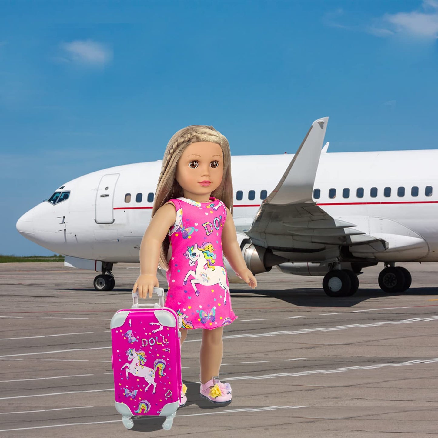 ZQDOLL American 18-Inch Doll Travel Set – 29-Piece Luggage Play Kit with Suitcase, Pillow & Accessories